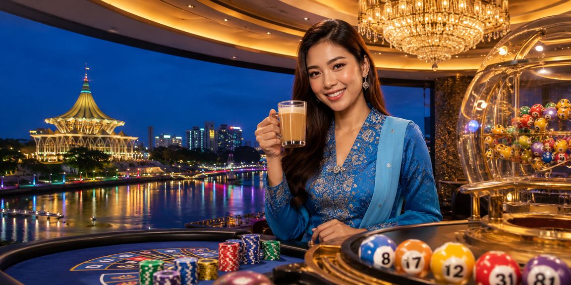 Pengguna berbaju kurung di Kuching menyemak maklumat pembayaran untuk taruhan sukan dalam talian